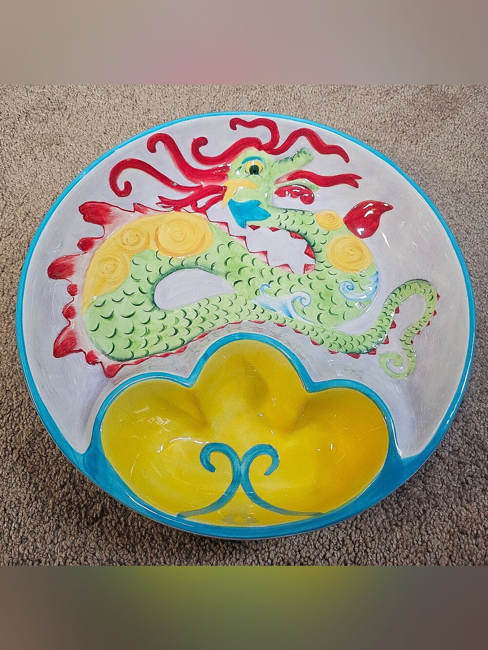 Macy’s The Cellar Dragon Asian Theme XLarge 13” Round Chip & Dip Bowl